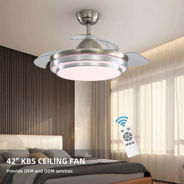 Ventilatore da soffitto retrattile intelligente AC con raffreddamento ad aria da 42 pollici con luce